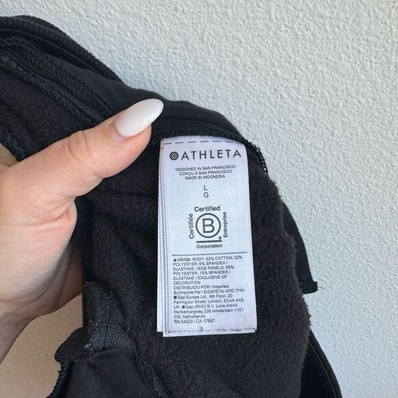 ATHLETA Retroplush Velvet Straight Leg Pants BLACK Size Large Snap Side $119 - Picture 7 of 8